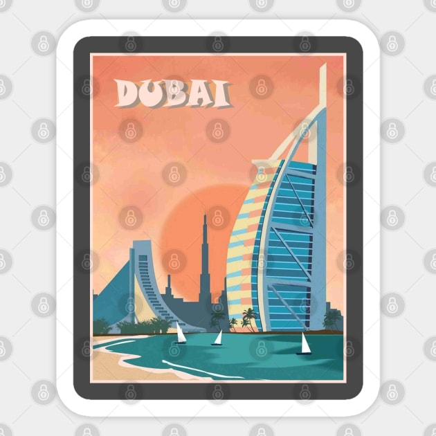 Dubai Hotel and Waterfront Mid East Vacation Print Sticker by posterbobs